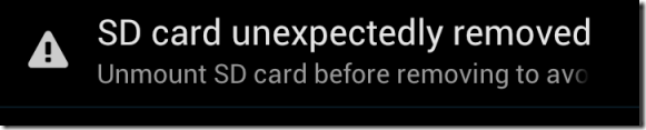SD card unexpectedly removed