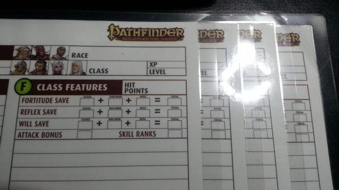 Laminated Pathfinder Character Sheets