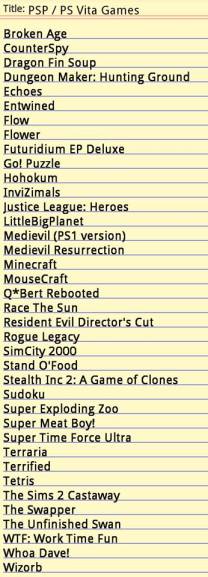 PS Vita game list